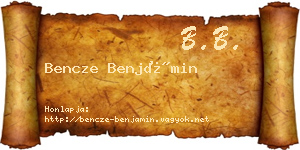 Bencze Benjámin névjegykártya